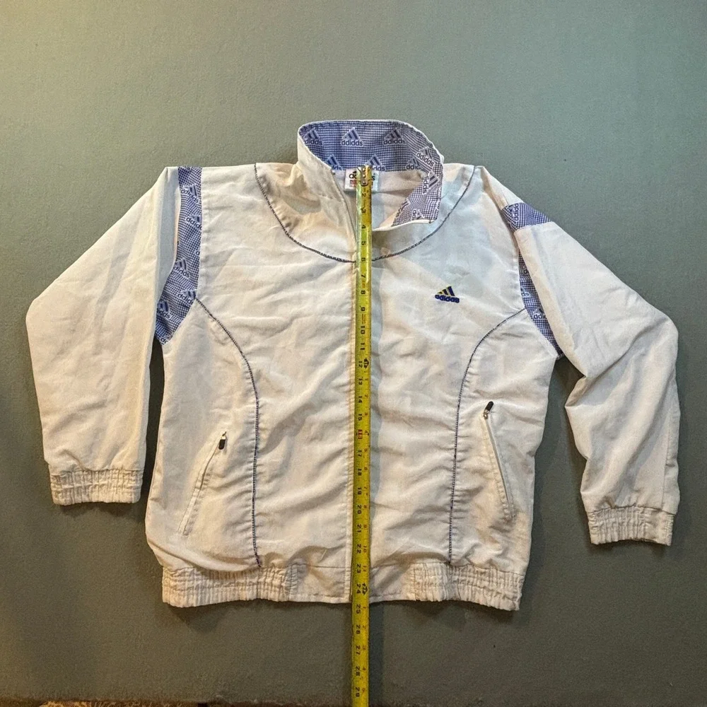 VTG 90s Adidas Windbreaker Jacket Mens M White Blue 3 Flag Tag Track Jacket